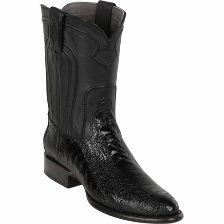 Western Genuine Ostrich Leg Skin Roper Toe Boots Black Color - Los Altos Boots - Side View