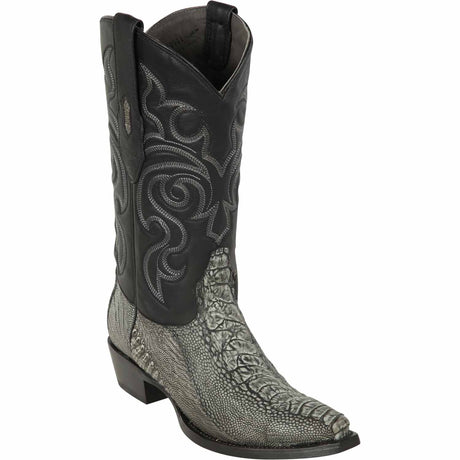 Western Genuine Ostrich Leg Skin Snip Toe Boots Rustic Gray Color - Los Altos Boots - SIde View