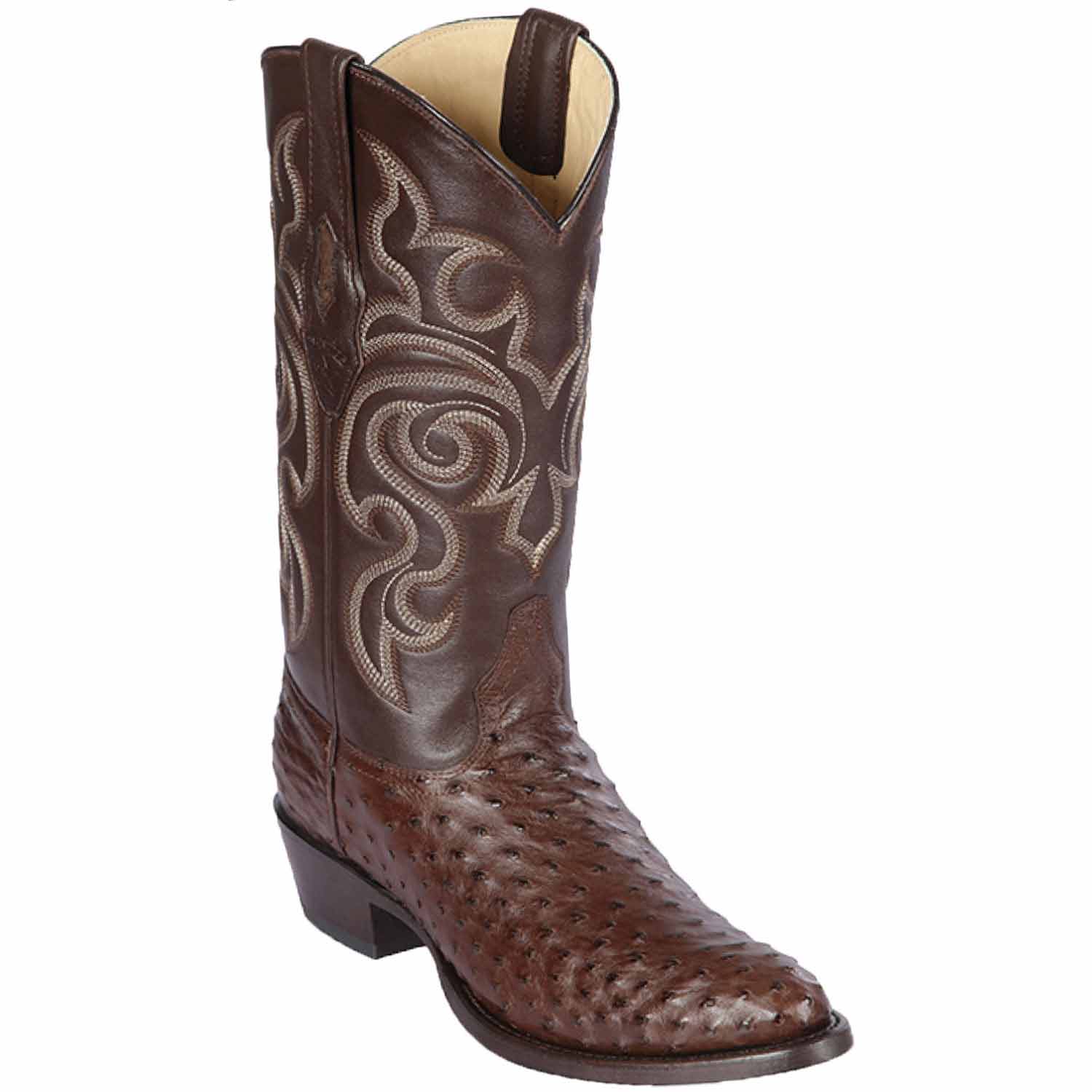 Western Genuine Ostrich Round Toe Boots Brown Color - Los Altos Boots - Side View