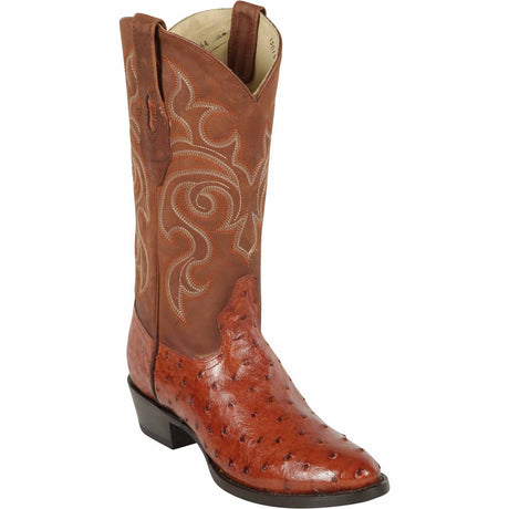 Western Genuine Ostrich Round Toe Boots Brandy Color - Los Altos Boots - Side View
