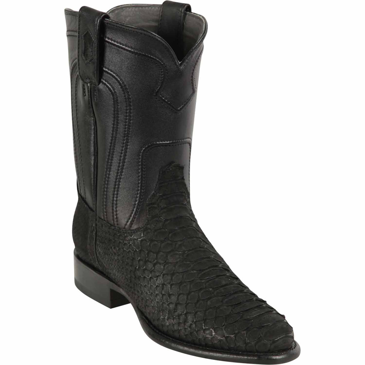 Western Genuine Python Skin Roper Toe boots Nobuck Black Color - Los Altos Boots - SIde View