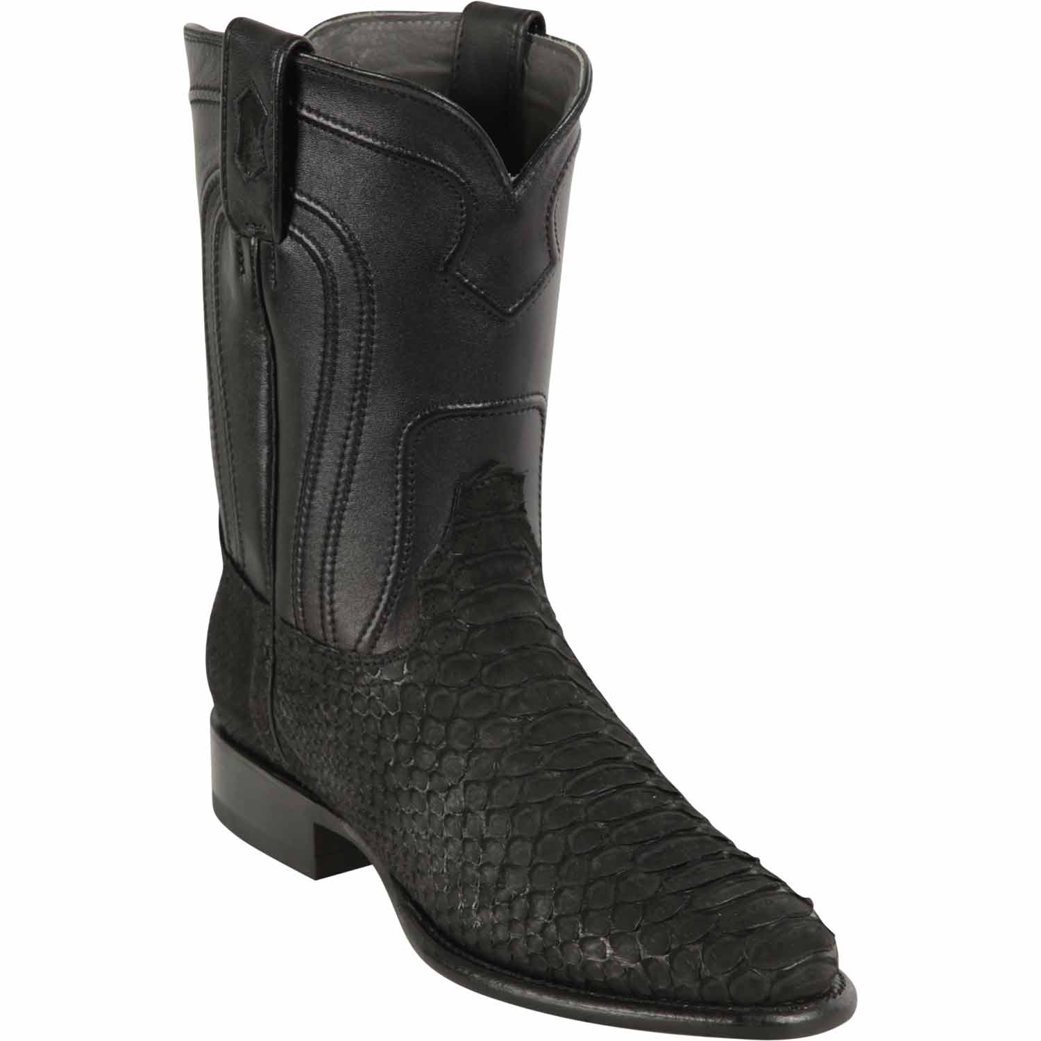 Western Genuine Python Skin Roper Toe boots Nobuck Black Color - Los Altos Boots - SIde View