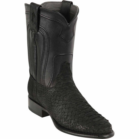 Western Genuine Python Skin Roper Toe boots Nobuck Black Color - Los Altos Boots - SIde View