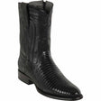 Western Genuine Teju Skin Roper Toe Boots With ZIpper Black Color - Los Altos Boots - Side View