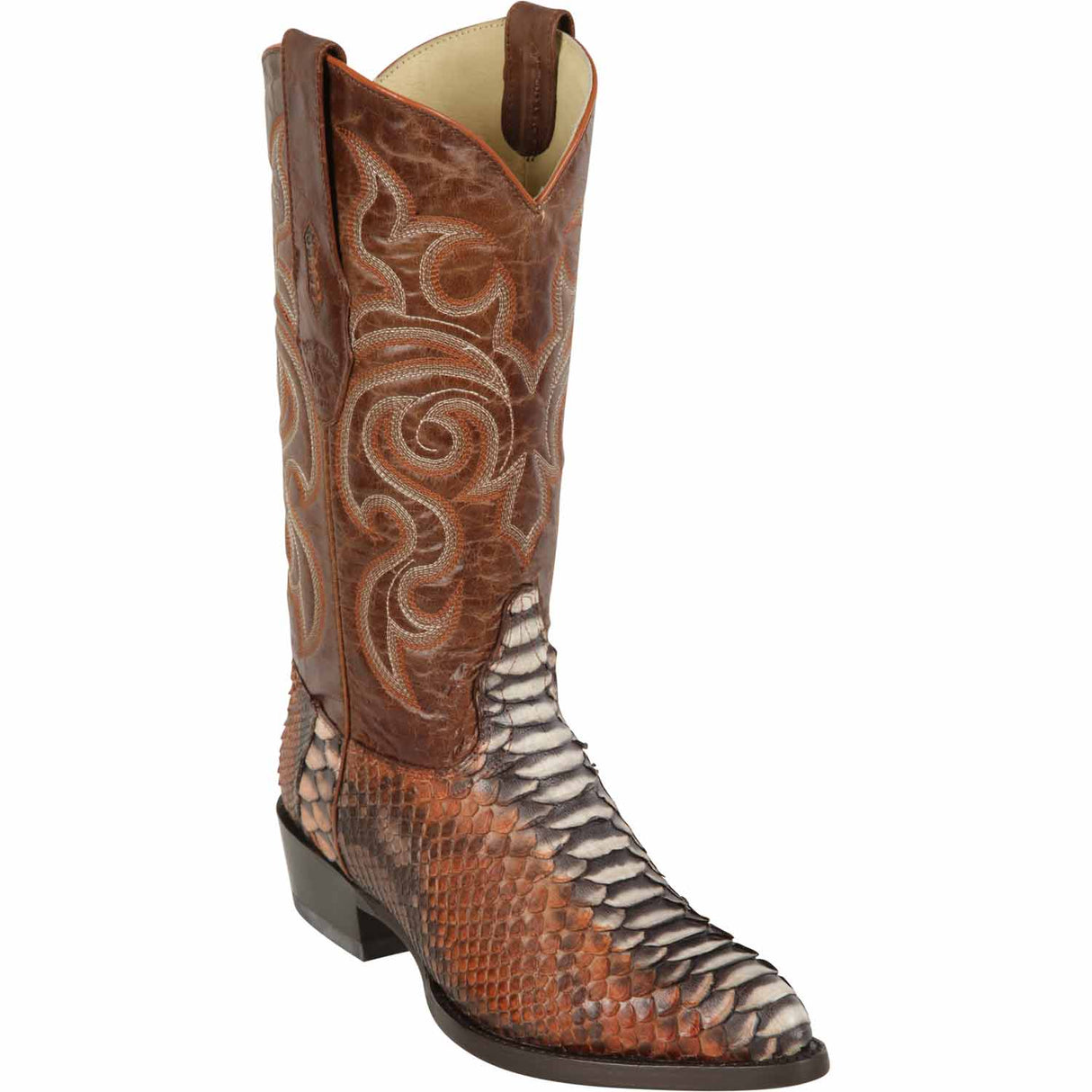 Western Genuine Python Skin J Toe Boots Rustic Cognac Color - Los Altos Boots - Side View