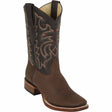 Western Genuine Crazy Leather Rodeo Wide Square Toe Boots Brown Color - Los Altos Boots - SIde View