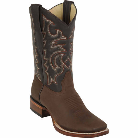 Western Genuine Crazy Leather Rodeo Wide Square Toe Boots Brown Color - Los Altos Boots - SIde View