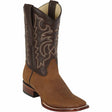 Wester Genuine Crazy Leather Rodeo Wide Square Toe Boots Tan Color - Los Altos Boots - Side View