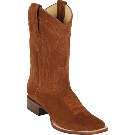 Western Genuine Suede Leather Rodeo Wide Square Toe Boots Cognac Color - Los Altos Boots - Side View