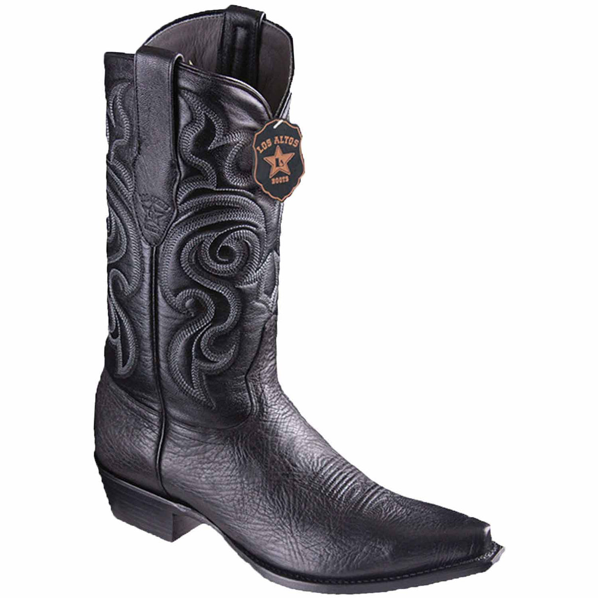 Western Genuine Bull Shoulder Skin Snip Toe Boots Black Color - Los Altos Boots - Side View