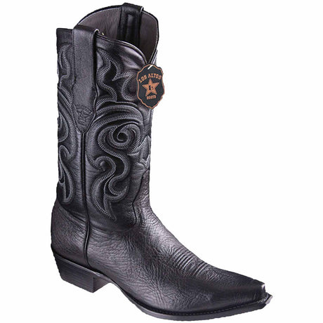 Western Genuine Bull Shoulder Skin Snip Toe Boots Black Color - Los Altos Boots - Side View
