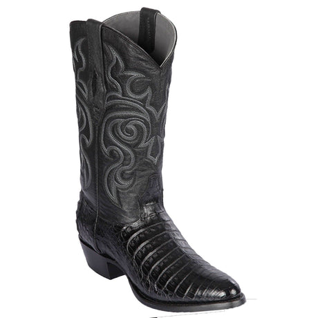 Western Genuine Caiman Belly Round Toe Boots Black Color - Los Altos Boots - Side View