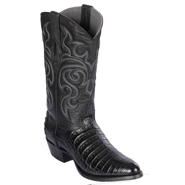 Western Genuine Caiman Belly Round Toe Boots Black Color - Los Altos Boots - Side View
