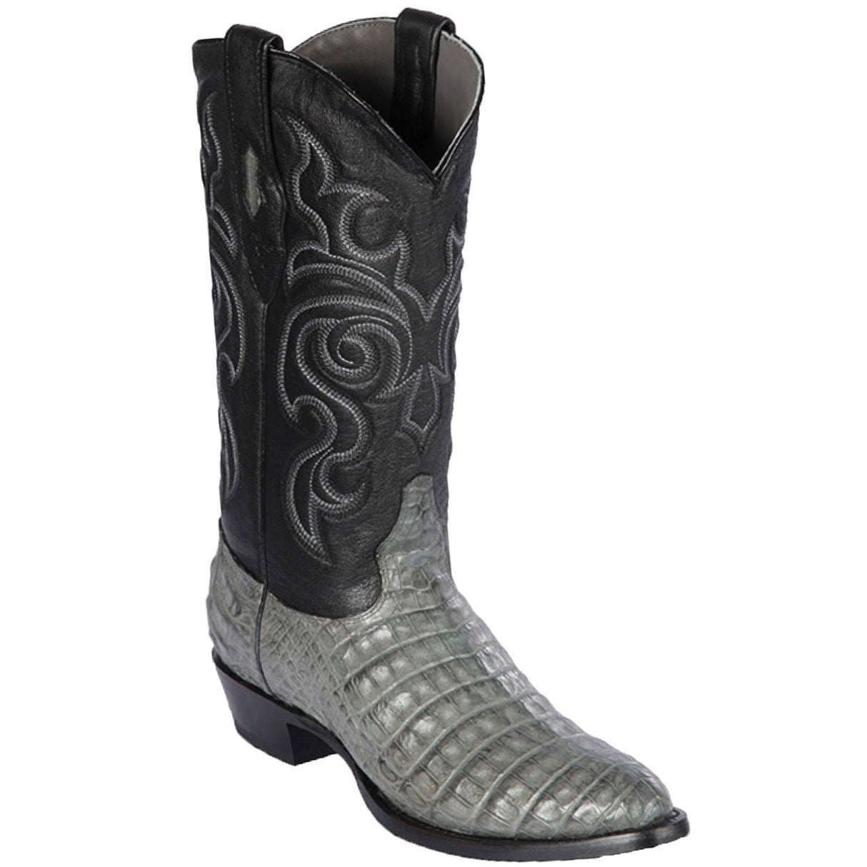 Western Genuine Caiman Belly Round Toe Boots Gray Color - Los Altos Boots - Side View