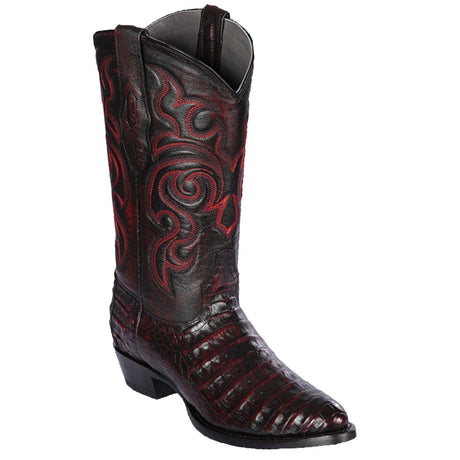 Western Genuine Caiman Belly Round Toe Boots Black Cherry Color - Los Altos Boots - Side View