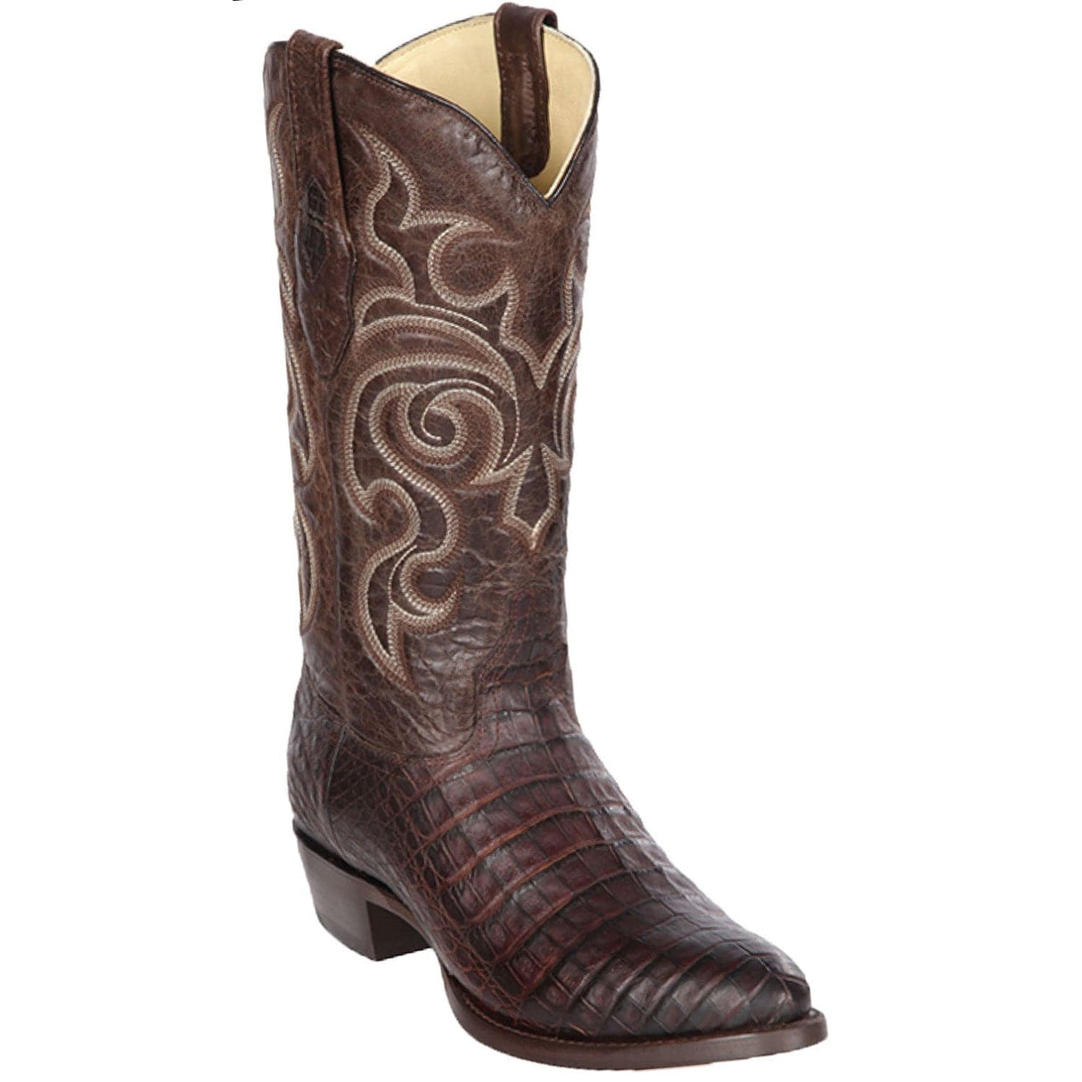 Western Genuine Caiman Bellyn Round Toe Boots Brown Color - Los Altos Boots - Side View