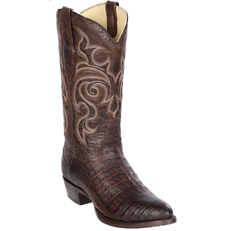 Western Genuine Caiman Bellyn Round Toe Boots Brown Color - Los Altos Boots - Side View