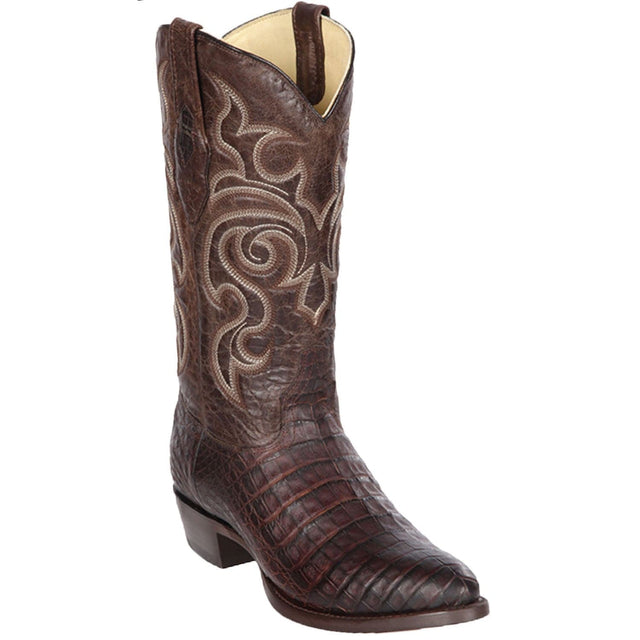 Western Genuine Caiman Bellyn Round Toe Boots Brown Color - Los Altos Boots - Side View