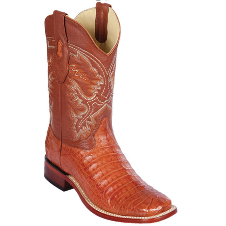 Los Altos Boots Boots Men's Genuine Caiman Belly Skin Rodeo Wide Square Toe Boots Cognac Color - Los Altos Boots