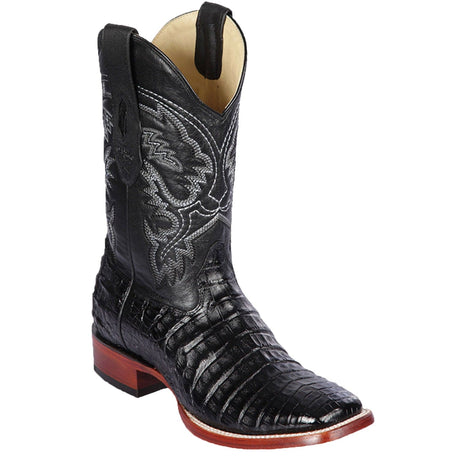 Los Altos Boots Boots Men's Genuine Caiman Belly Skin Rodeo Wide Square Toe Boots Black Color - Los Altos Boots