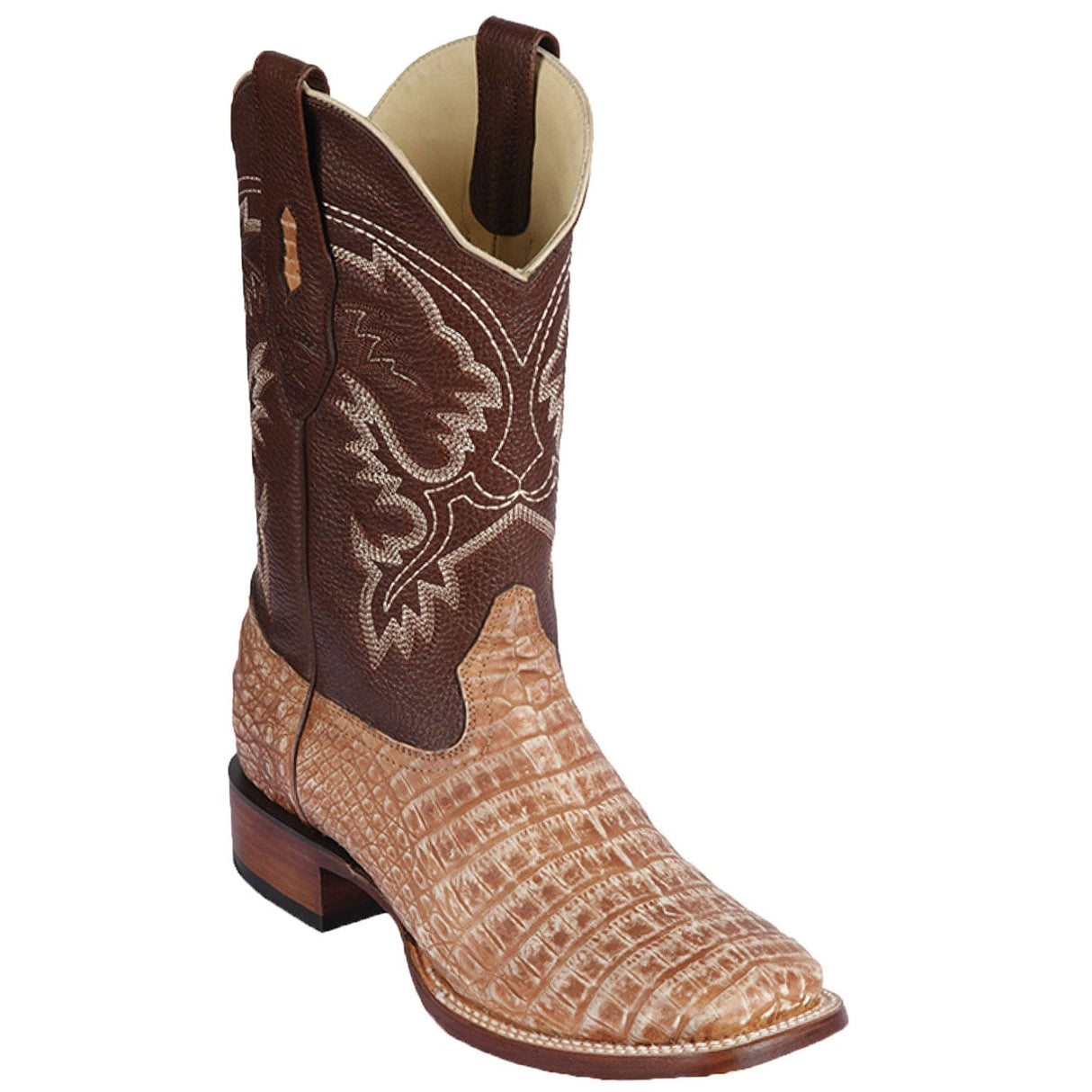 Los Altos Boots Boots Men's Genuine Caiman Belly Skin Rodeo Wide Square Toe Boots Sahara Oryx Color - Los Altos Boots