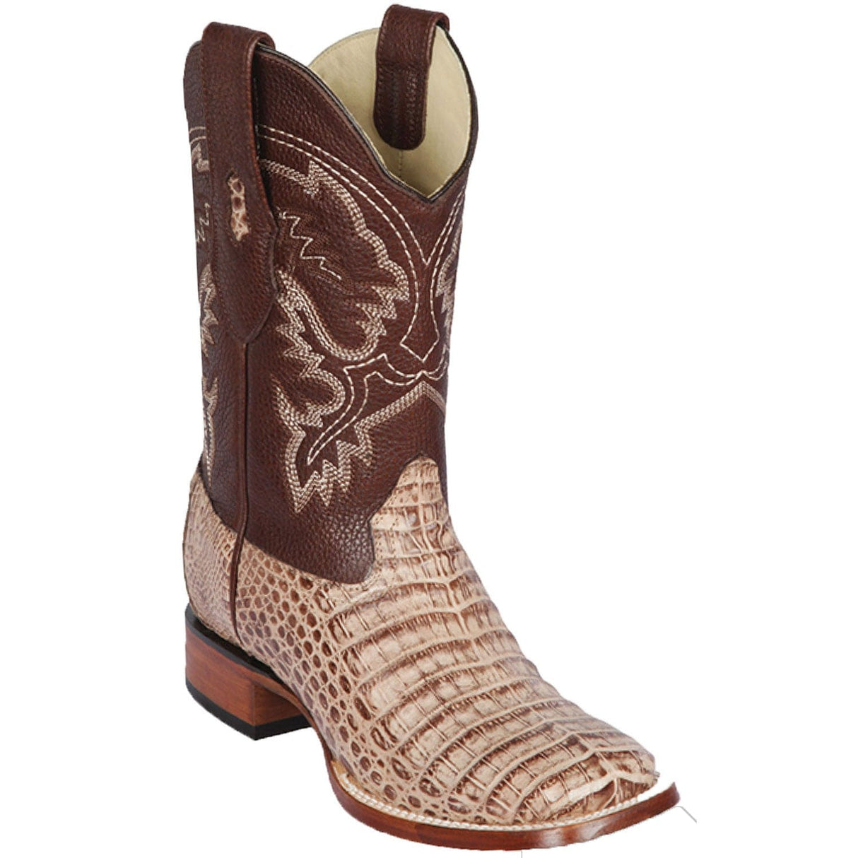 Los Altos Boots Boots Men's Genuine Caiman Belly Skin Rodeo Wide Square Toe Boots Moka Color - Los Altos Boots