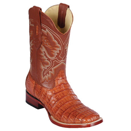 Los Altos Boots Boots Men's Genuine Caiman Belly Skin Rodeo Wide Square Toe Boots Cognac Color - Los Altos Boots