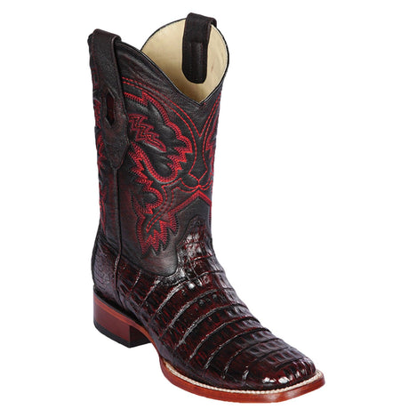 Los Altos Boots Boots Men's Genuine Caiman Belly Skin Rodeo Wide Square Toe Boots Black Cherry Color - Los Altos Boots