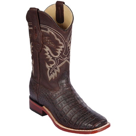 Los Altos Boots Boots Men's Genuine Caiman Belly Skin Rodeo Wide Square Toe Boots Grasso Brown Color - Los Altos Boots