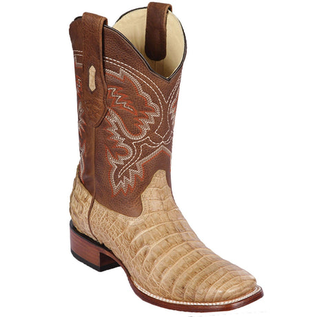 Los Altos Boots Boots Men's Genuine Caiman Belly Skin Rodeo Wide Square Toe Boots Grasso Honey Color - Los Altos Boots