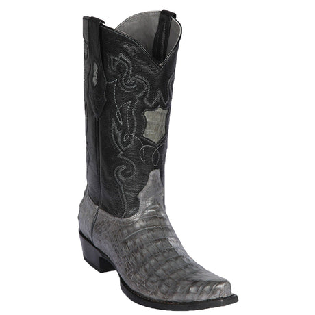 Western Genuine Caiman Belly Skin Snip Toe Boots Gray Color - Los Altos Boots - Side View