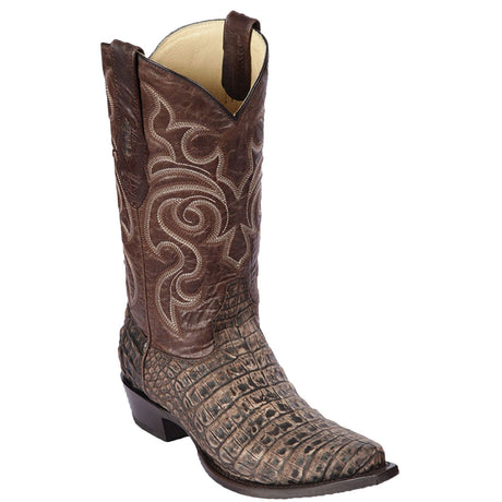 Western Genuine Caiman Belly Skin Snip Toe Boots Sanded Brown Color - Los Altos Boots - Side View
