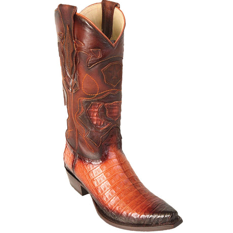 Western Genuine Caiman Belly Skin Snip Toe Boots Faded Cognac Color - Los Altos Boots - Side View