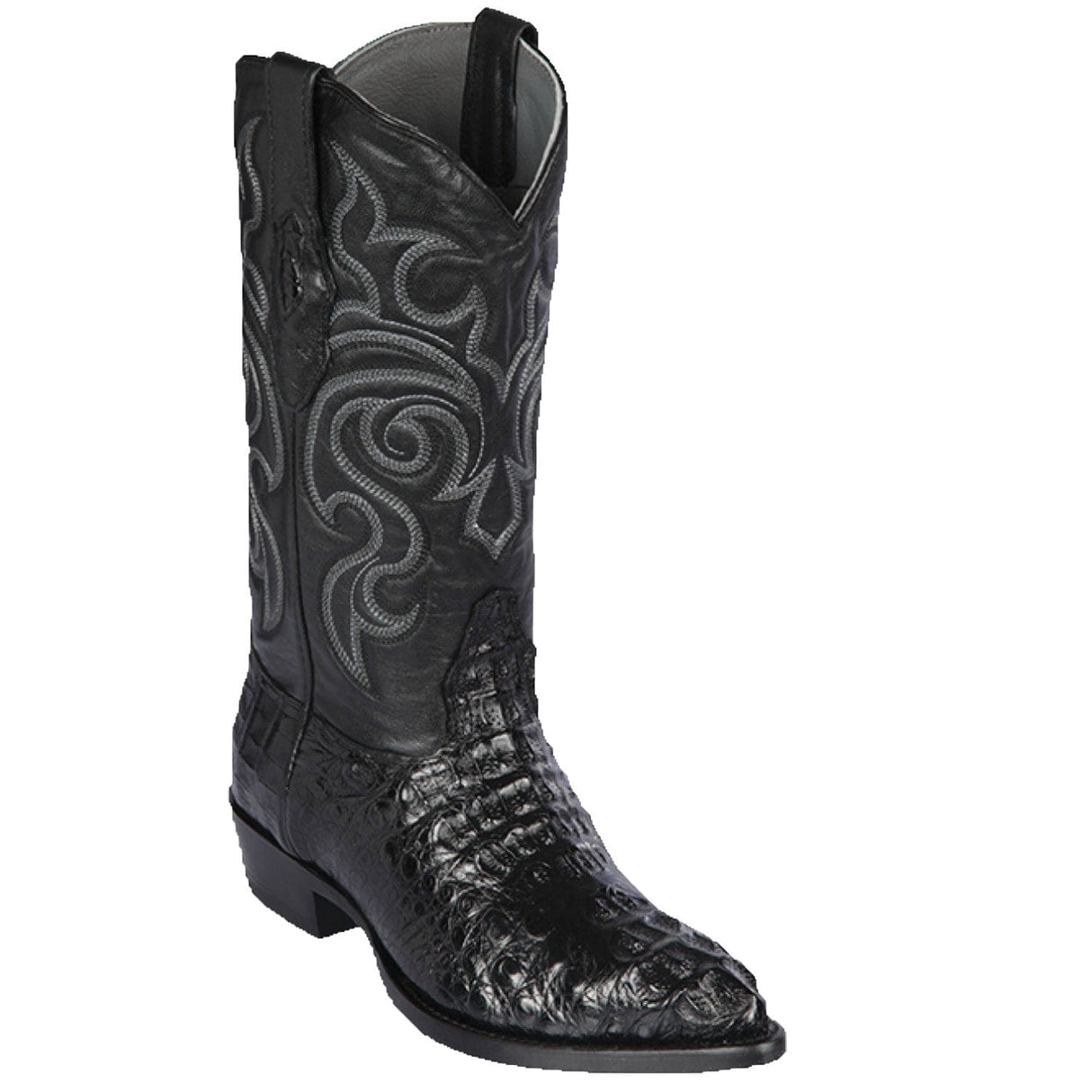 Western Genuine Caiman Hornback Skin J Toe Boots Black Color - Los Altos Boots - SIde View