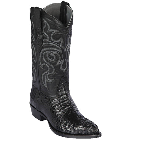 Western Genuine Caiman Hornback Skin J Toe Boots Black Color - Los Altos Boots - SIde View