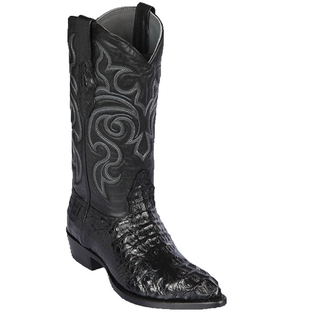 Western Genuine Caiman Hornback Skin J Toe Boots Black Color - Los Altos Boots - SIde View