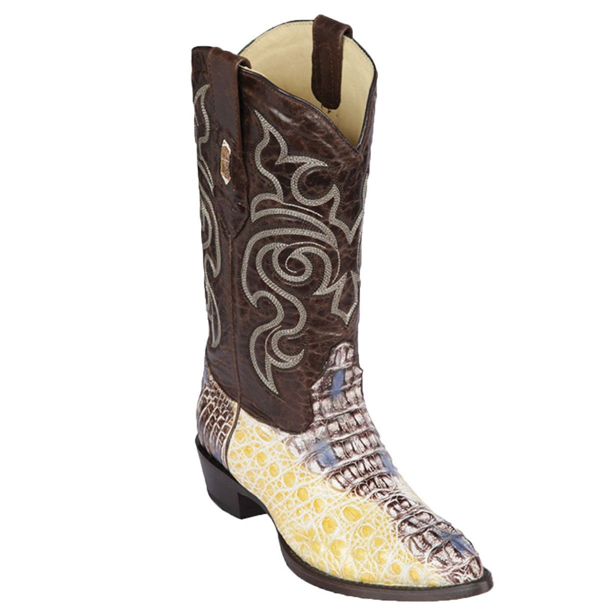 Western Genuine Caiman Hornback Skin J Toe Boots Natural Color - Los Altos Boots - SIde View