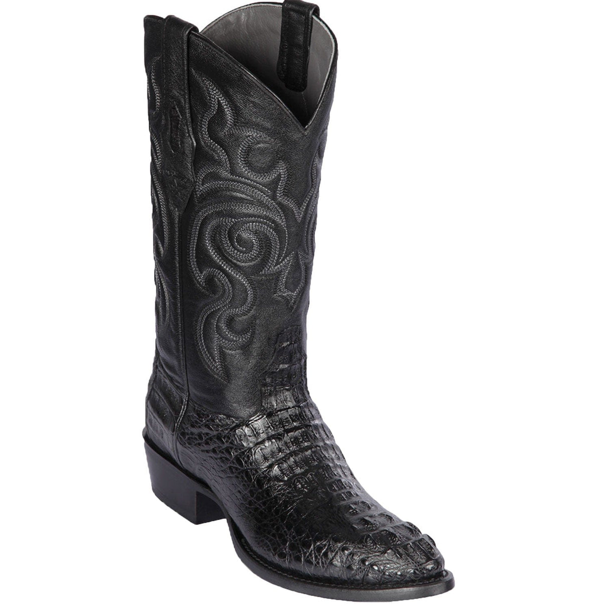 Western Genuine Caiman Hornback Round Toe Boots Black Color - Los Altos Boots