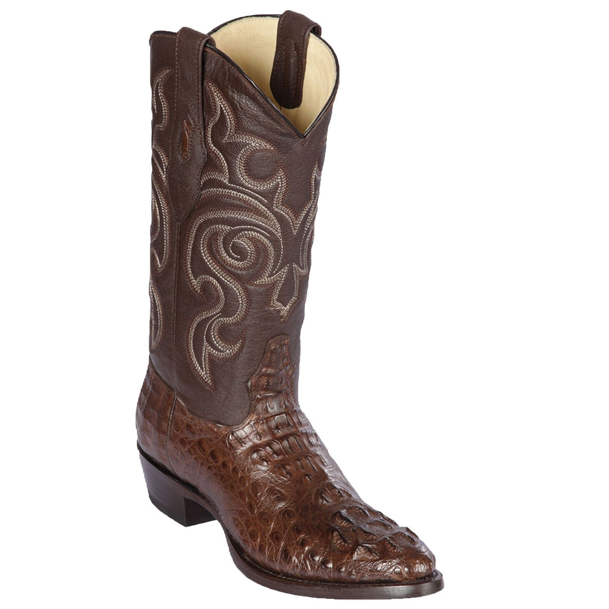 Western Genuine Caiman Hornback Round Toe Boots Brown Color - Los Altos Boots
