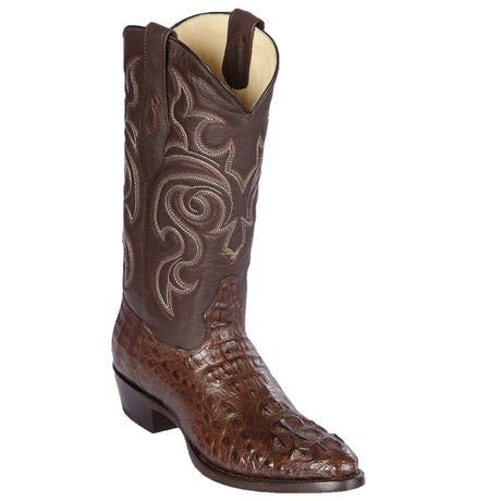 Western Genuine Caiman Hornback Round Toe Boots Brown Color - Los Altos Boots