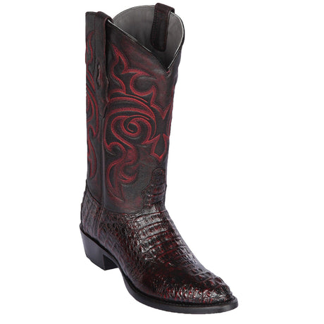 Western Genuine Caiman Hornback Round Toe Boots Black Cherry Color - Los Altos Boots