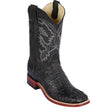 Western Genuine Caiman Hornback Skin Rodeo Wide Square Toe Boots Black Color - Los Altos Boots - SIde View