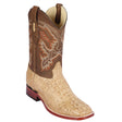 Western Genuine Caiman Hornback Skin Rodeo Wide Square Toe Boots Honey Color - Los Altos Boots - SIde View