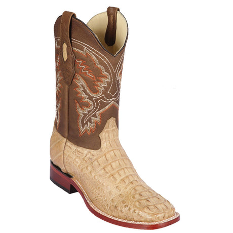 Western Genuine Caiman Hornback Skin Rodeo Wide Square Toe Boots Honey Color - Los Altos Boots - SIde View