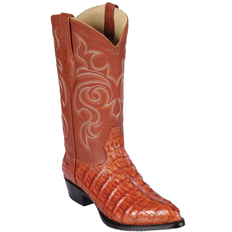 Western Genuine Caiman Tail Skin J Toe Boots Cognac Color - Los Altos Boots - Side View