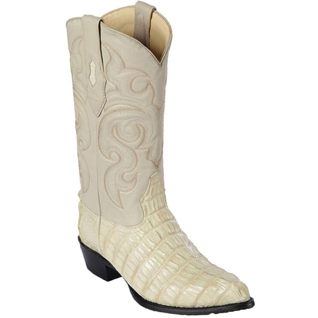 Western Genuine Caiman Tail Skin J Toe Boots Winter White Color - Los Altos Boots - Side View
