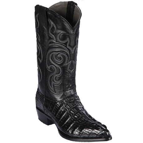 Western Genuine Caiman Tail Skin J Toe Boots Black Color - Los Altos Boots - Side View