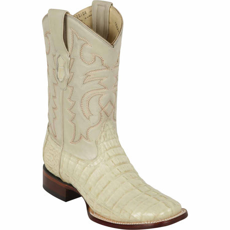 Western Genuine Caiman Tail Skin Rodeo Wide Square Toe Boots Winterwhite Color - Los Altos Boots - SIde View