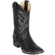 Western Genuine Caiman Tail Skin Rodeo Wide Square Toe Boots Black Color - Los Altos Boots - SIde View