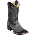 Western Genuine Caiman Tail Skin Rodeo Wide Square Toe Boots Faded Cognac Color - Los Altos Boots - SIde View
